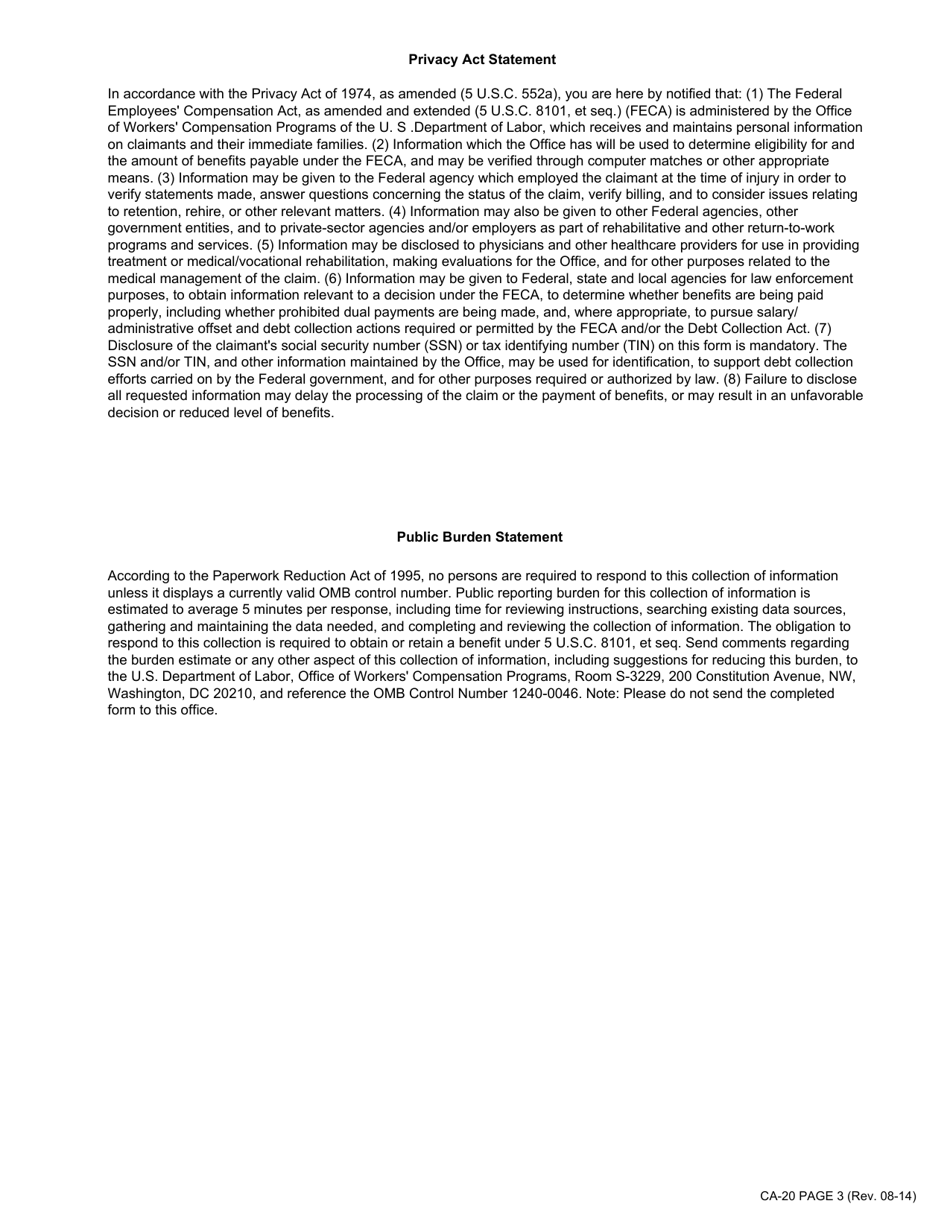 Form CA-20 Attending Physicians Report, Page 3