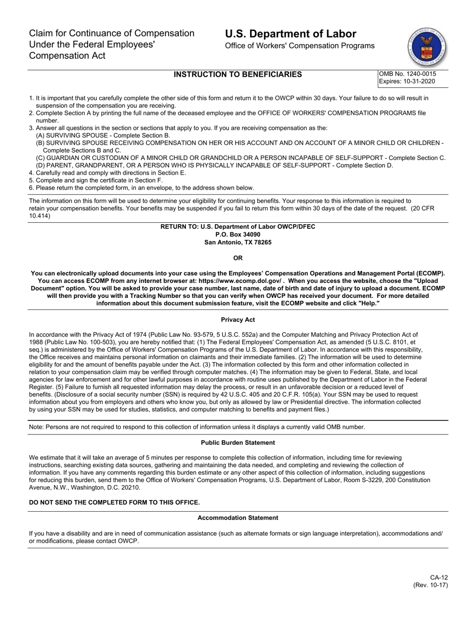 Form CA12 Fill Out, Sign Online and Download Fillable PDF