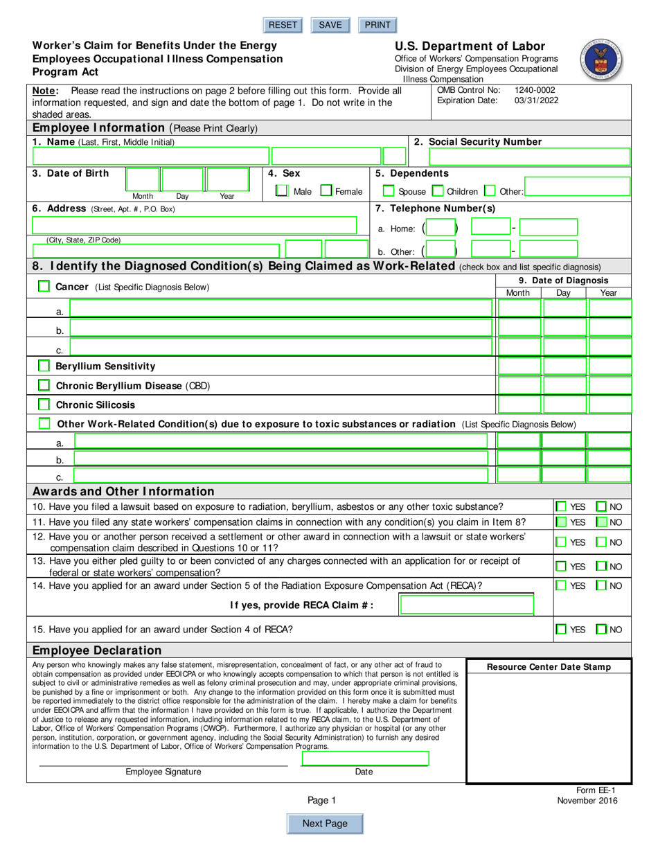 Form EE1 Fill Out, Sign Online and Download Fillable PDF