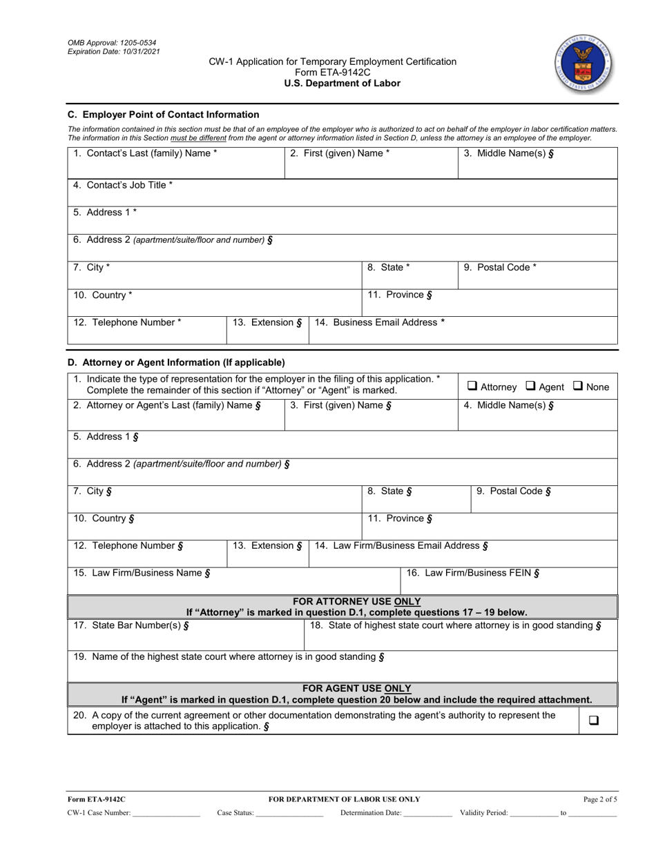 Form CW-1 (ETA-9142C) Application for Temporary Employment Certification, Page 2