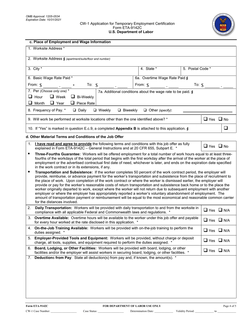 Form CW-1 (ETA-9142C) Application for Temporary Employment Certification, Page 4