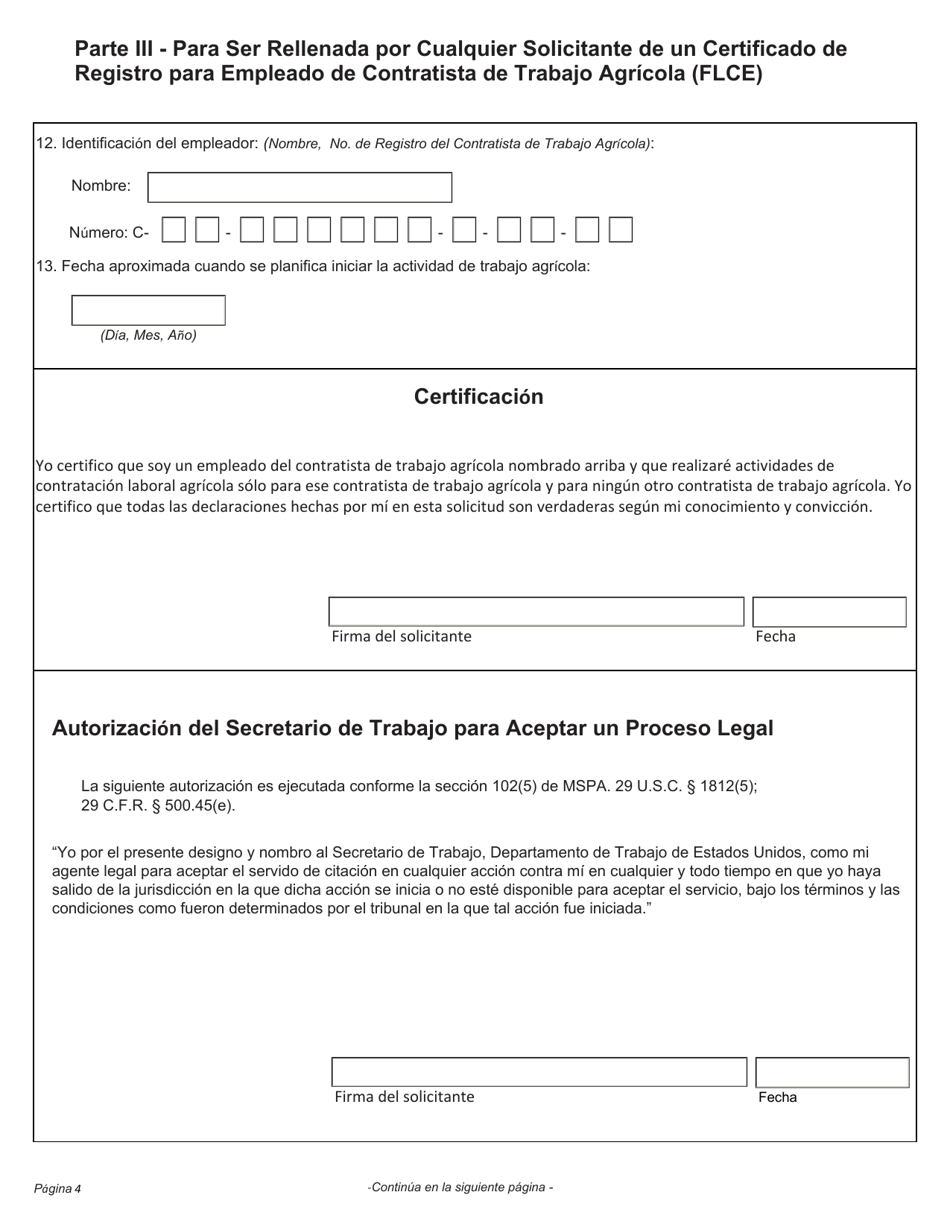 Formulario WH-530 Solicitud Para Contratista De Trabajo Agricola O Empleado De Contratista De Trabajo Agricola Certificado De Registro Ley De Proteccion Al Trabajador Agricola Migrante Y Temporal (Spanish), Page 4