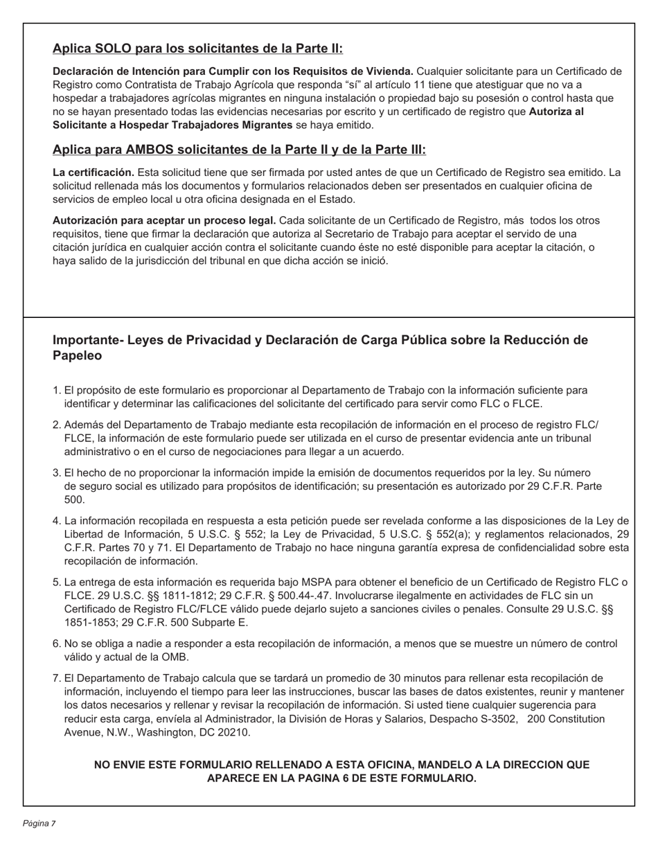 Formulario WH-530 Solicitud Para Contratista De Trabajo Agricola O Empleado De Contratista De Trabajo Agricola Certificado De Registro Ley De Proteccion Al Trabajador Agricola Migrante Y Temporal (Spanish), Page 7
