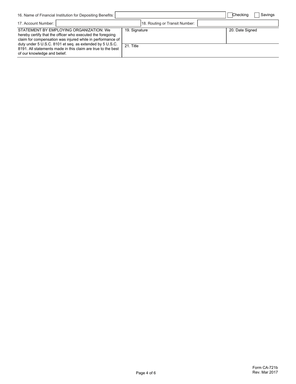 Form CA-721A Notice of Law Enforcement Officers Injury or Occupational Disease, Page 4