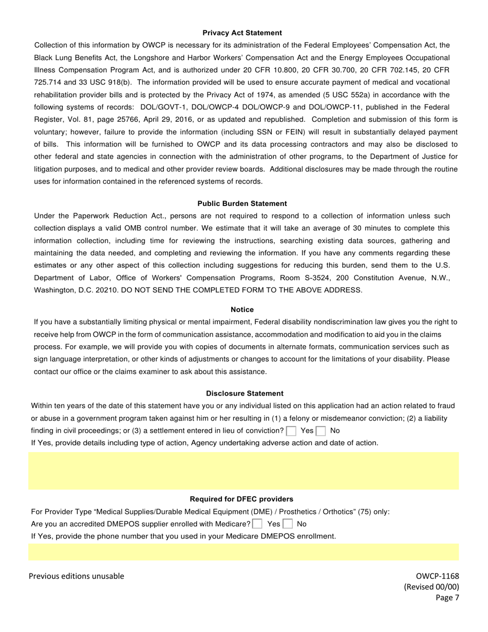 Form OWCP-1168 Provider Enrollment Form, Page 9