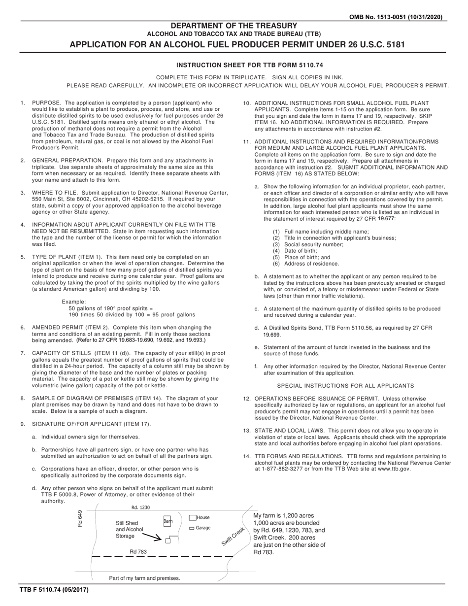 TTB Form 5110.74 Application for an Alcohol Fuel Producer Permit Under 26 U.s.c. 5181, Page 1