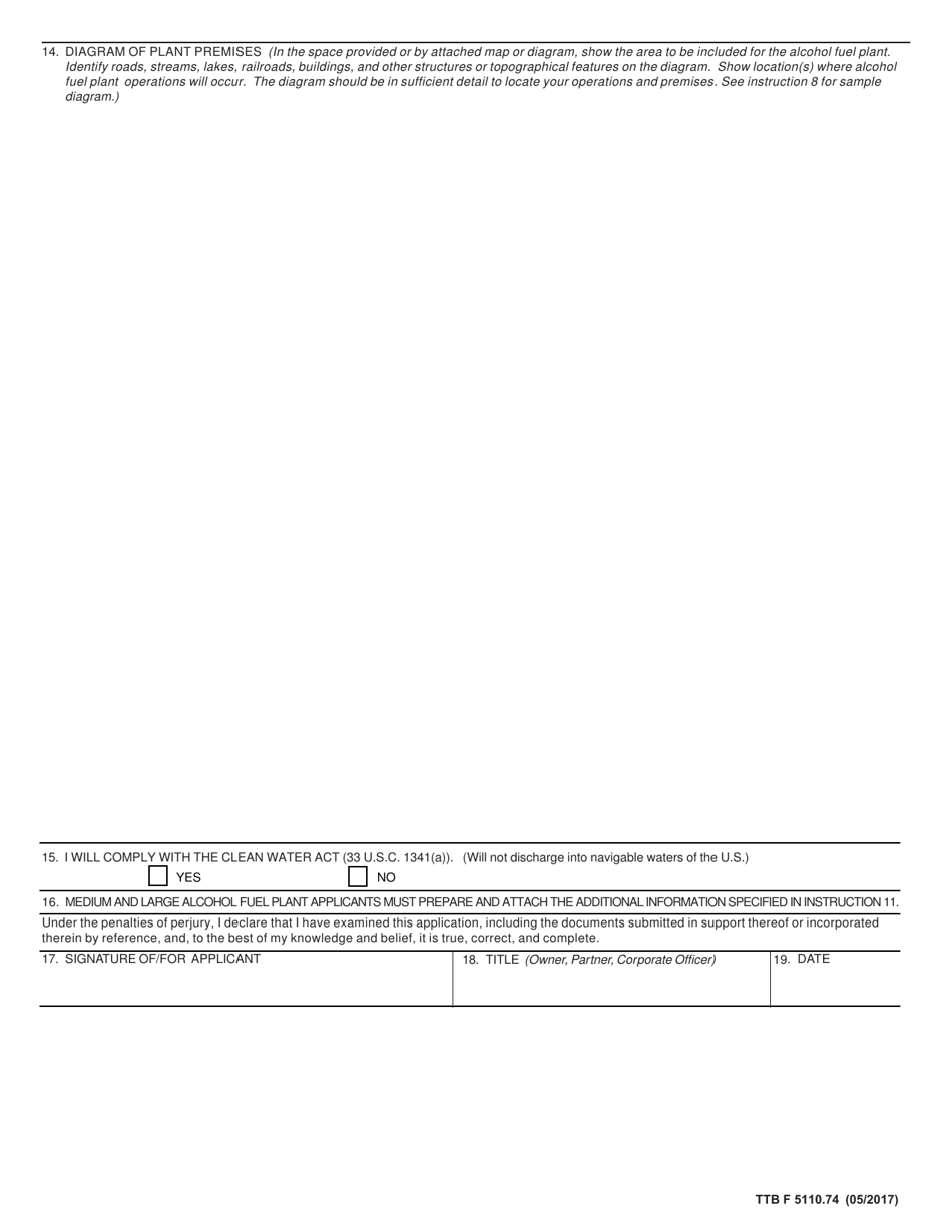 TTB Form 5110.74 Application for an Alcohol Fuel Producer Permit Under 26 U.s.c. 5181, Page 3