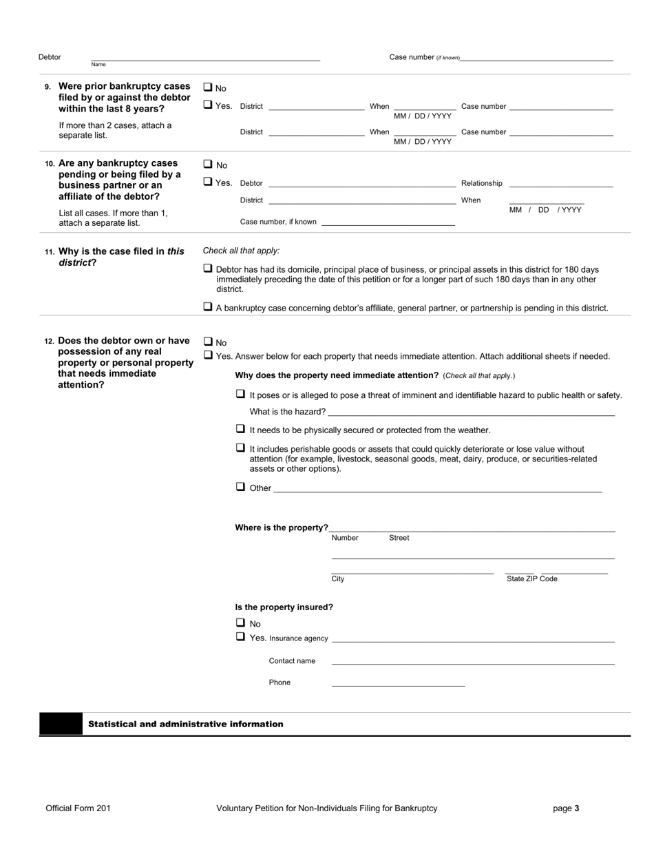 Official Form 201 Voluntary Petition for Non-individuals Filing for Bankruptcy, Page 3