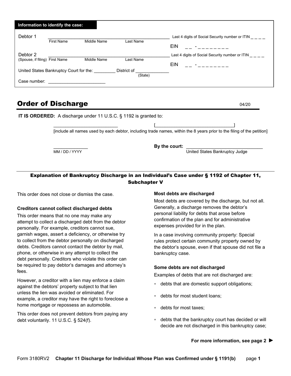 Form 3180rv2 Download Printable Pdf Or Fill Online Order Of Discharge Templateroller 7977