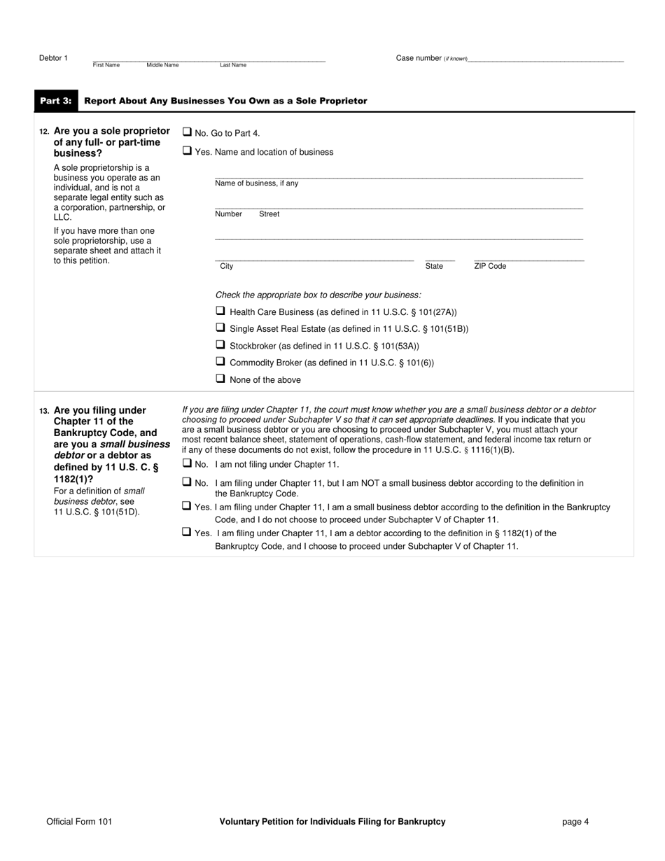 Official Form 101 Voluntary Petition for Individuals Filing for Bankruptcy, Page 4