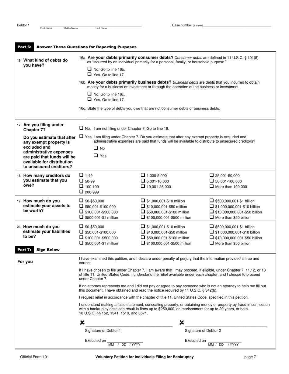 Official Form 101 Voluntary Petition for Individuals Filing for Bankruptcy, Page 7