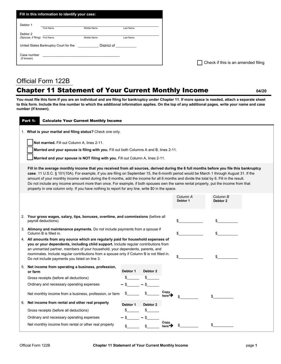 Official Form 122B Chapter 11 Statement of Your Current Monthly Income, Page 1