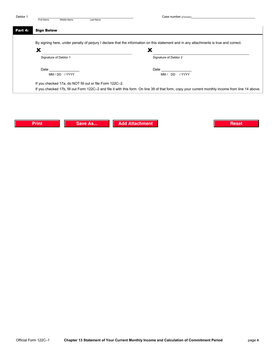Official Form 122C-1 Chapter 13 Statement of Your Current Monthly Income and Calculation of Commitment Period, Page 4