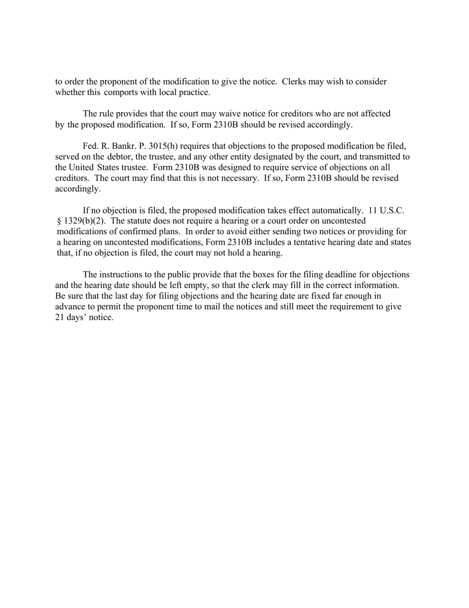 Instructions for Form B2310B Order Fixing Time to Object to Proposed Modification of Confirmed Chapter 13 Plan, Page 2