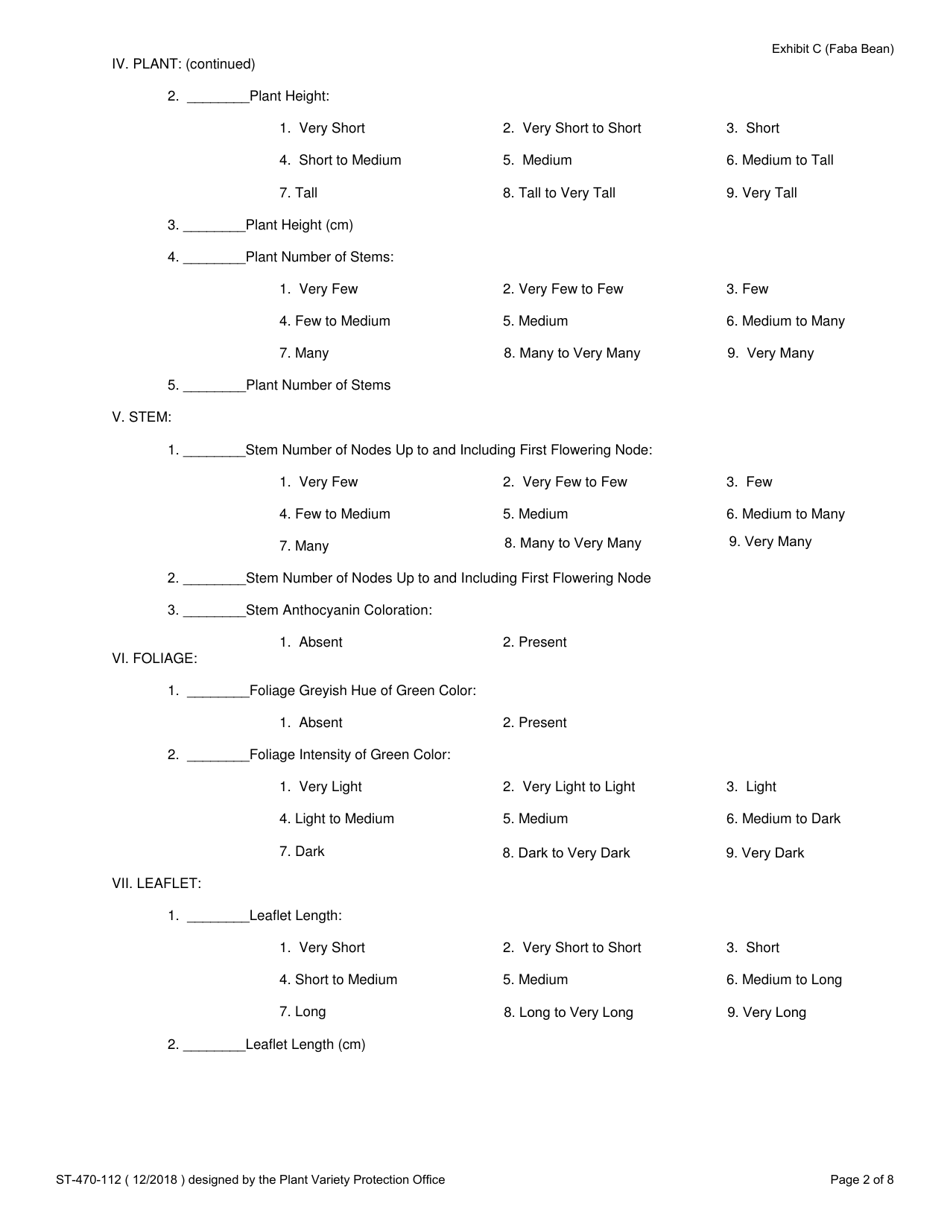 Form ST-470-112 Exhibit C Objective Description of Variety - Faba Bean, Page 2