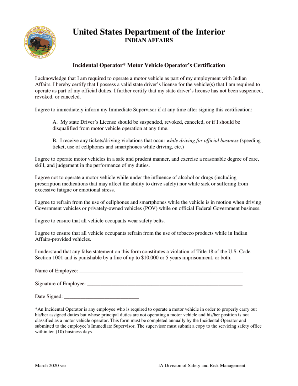 Incident Operator Motor Vehicle Operators Certification, Page 1