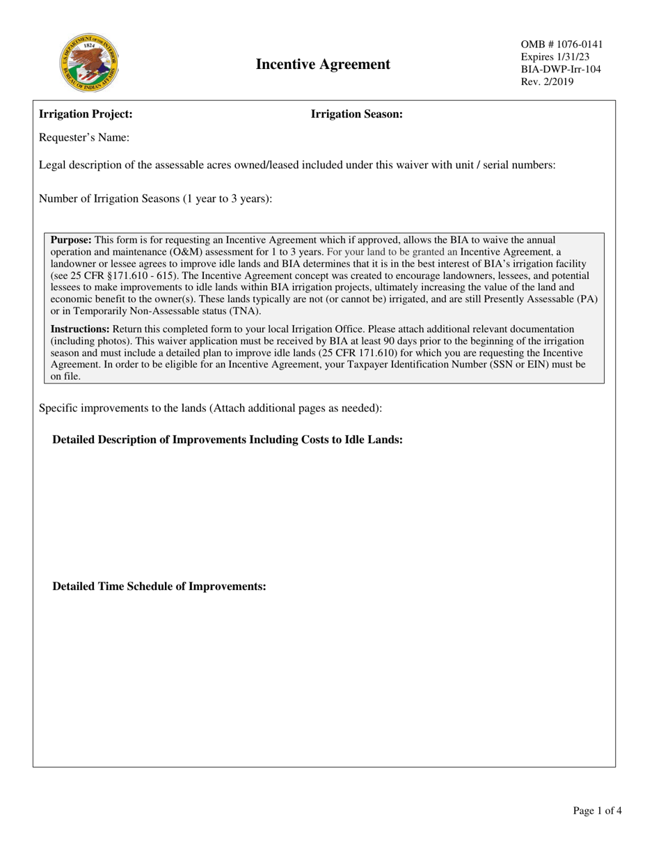 Form BIA-DWP-Irr-104 Incentive Agreement, Page 1