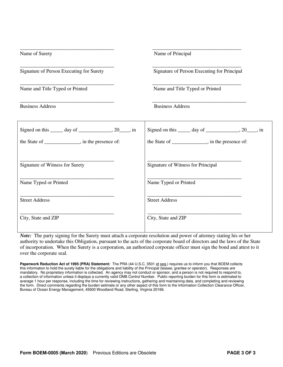 Form BOEM-0005 Outer Continental Shelf (Ocs) Renewable Energy Lessees, Grantees, and Operators Bond, Page 3