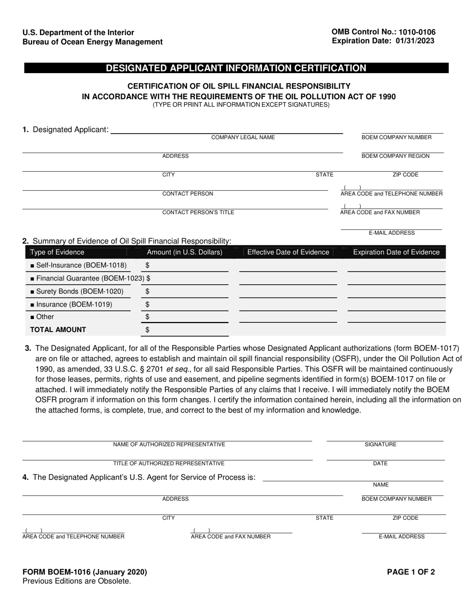 Form BOEM-1016 - Fill Out, Sign Online and Download Fillable PDF ...