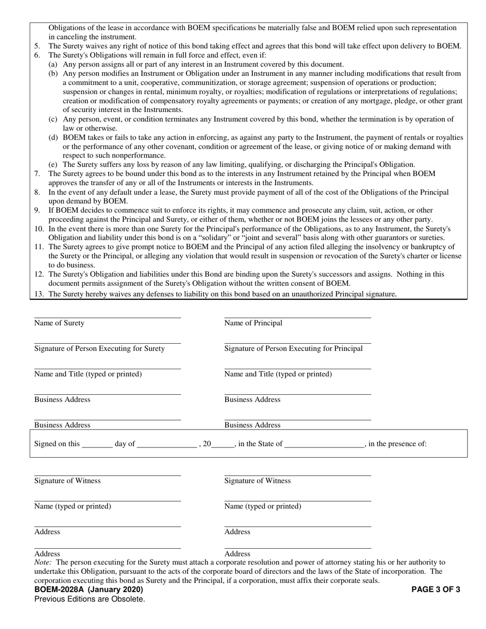 Form BOEM-2028A Outer Continental Shelf (Ocs) Mineral Lessees and Operators Supplemental Plugging and Abandonment Bond, Page 3