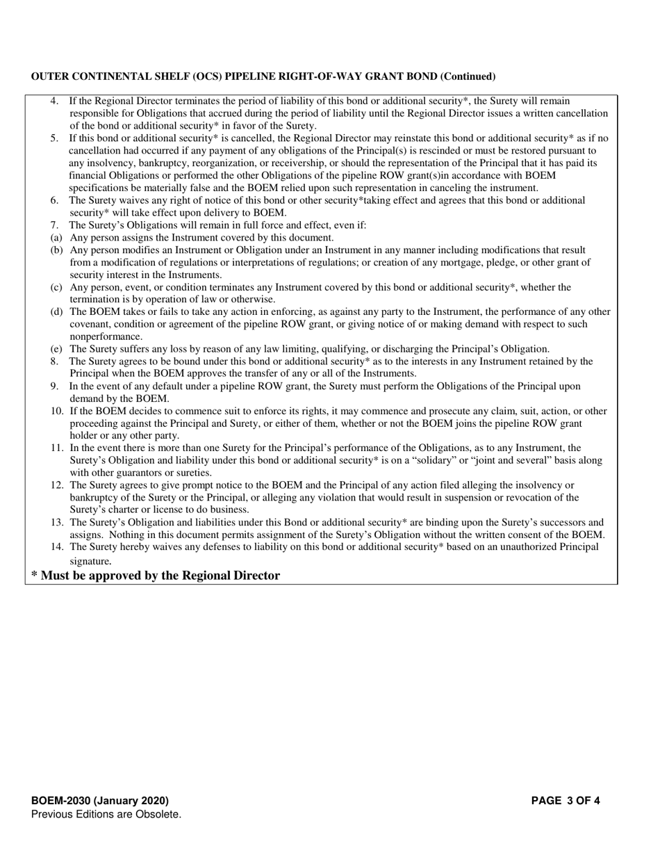 Form BOEM-2030 Outer Continental Shelf (Ocs) Pipeline Right-Of-Way Grant Bond, Page 3