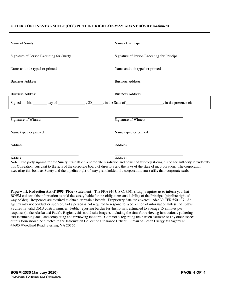 Form BOEM-2030 Outer Continental Shelf (Ocs) Pipeline Right-Of-Way Grant Bond, Page 4