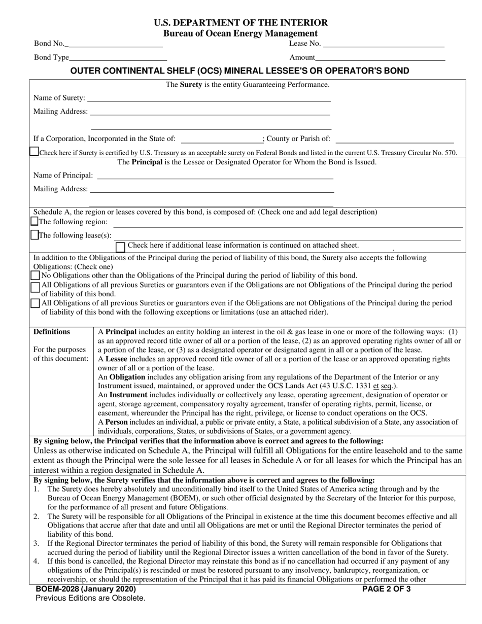 Form BOEM-2028 Outer Continental Shelf (Ocs) Mineral Lessees and Operators Bond, Page 2