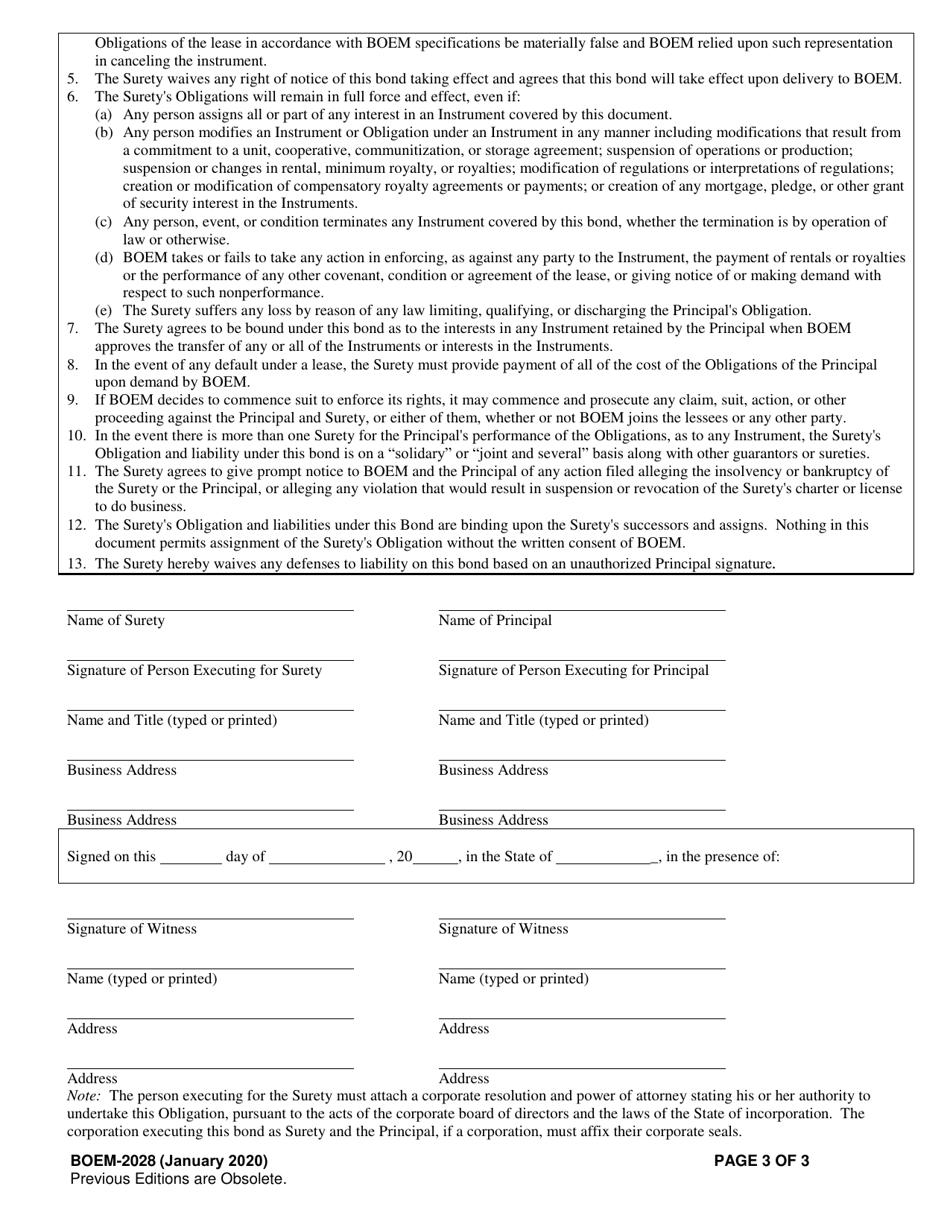 Form BOEM-2028 Outer Continental Shelf (Ocs) Mineral Lessees and Operators Bond, Page 3