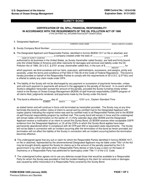 Form BOEM-1020  Printable Pdf