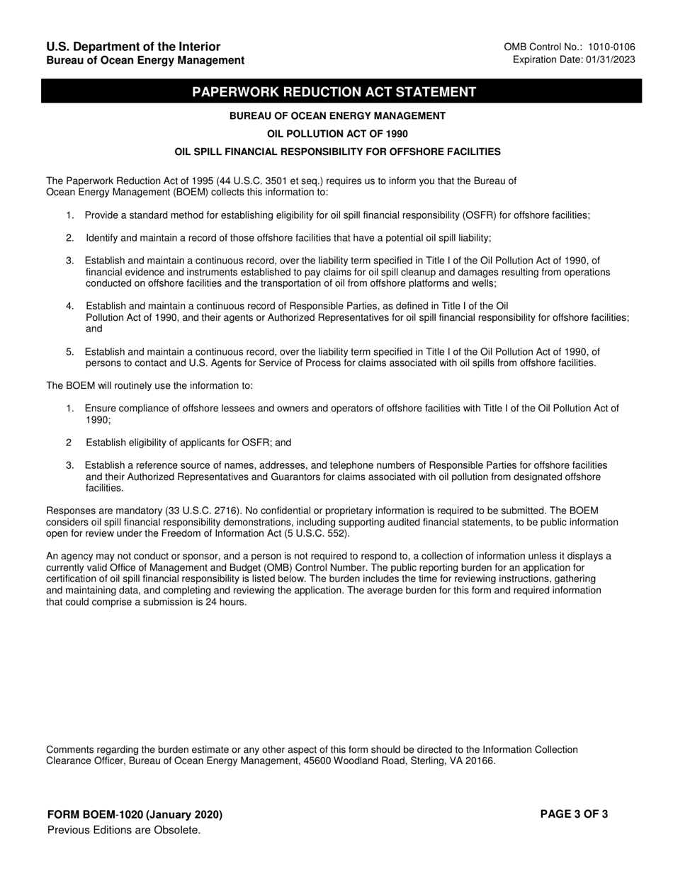 Form BOEM-1020 Surety Bond, Page 3