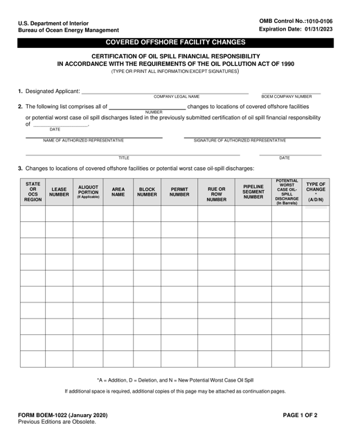 Form BOEM-1022  Printable Pdf