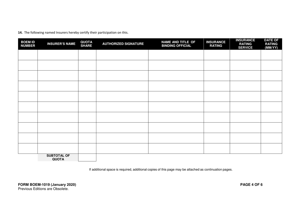 Form BOEM-1019 Insurance Certificate, Page 4