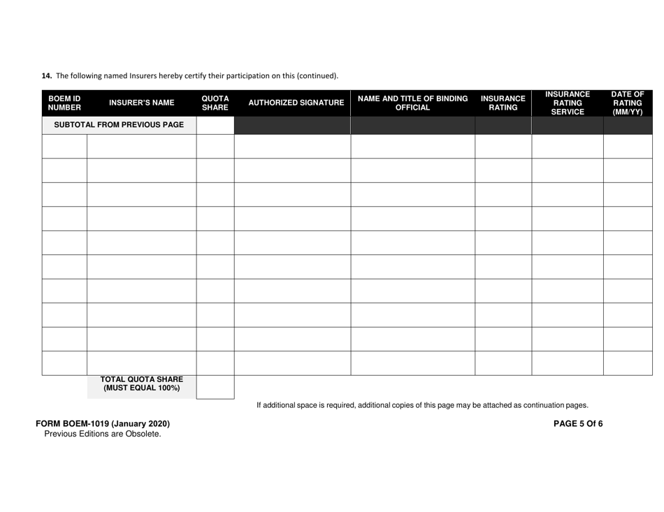 Form BOEM-1019 Insurance Certificate, Page 5