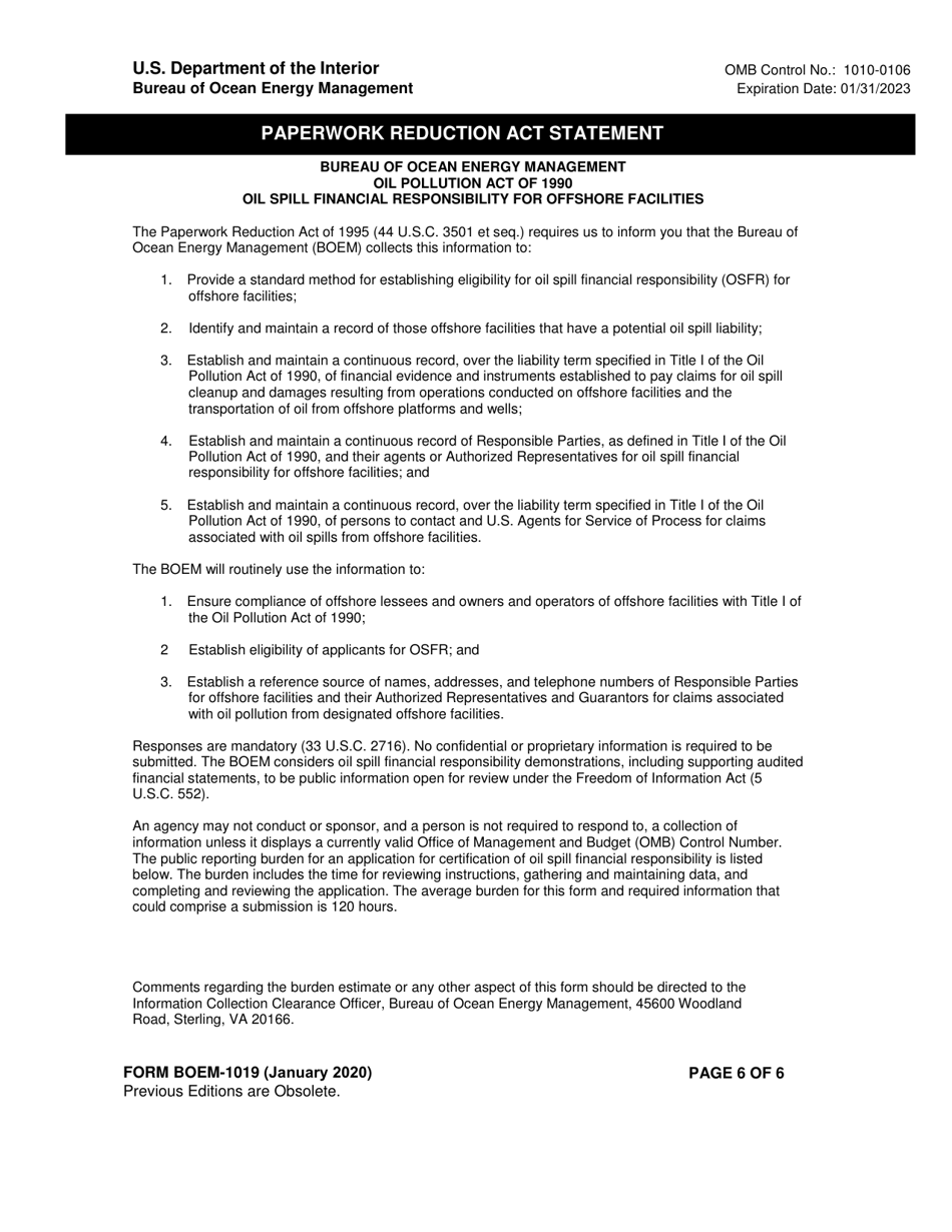 Form BOEM-1019 Insurance Certificate, Page 6