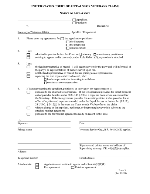 Form 3 Notice of Appearance