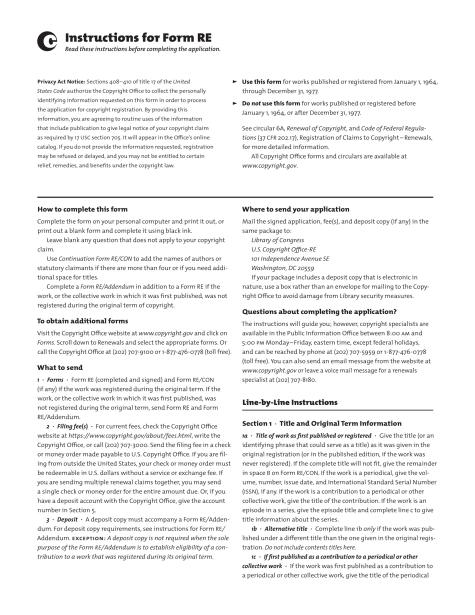 Form RE Renewal Registration, Page 3