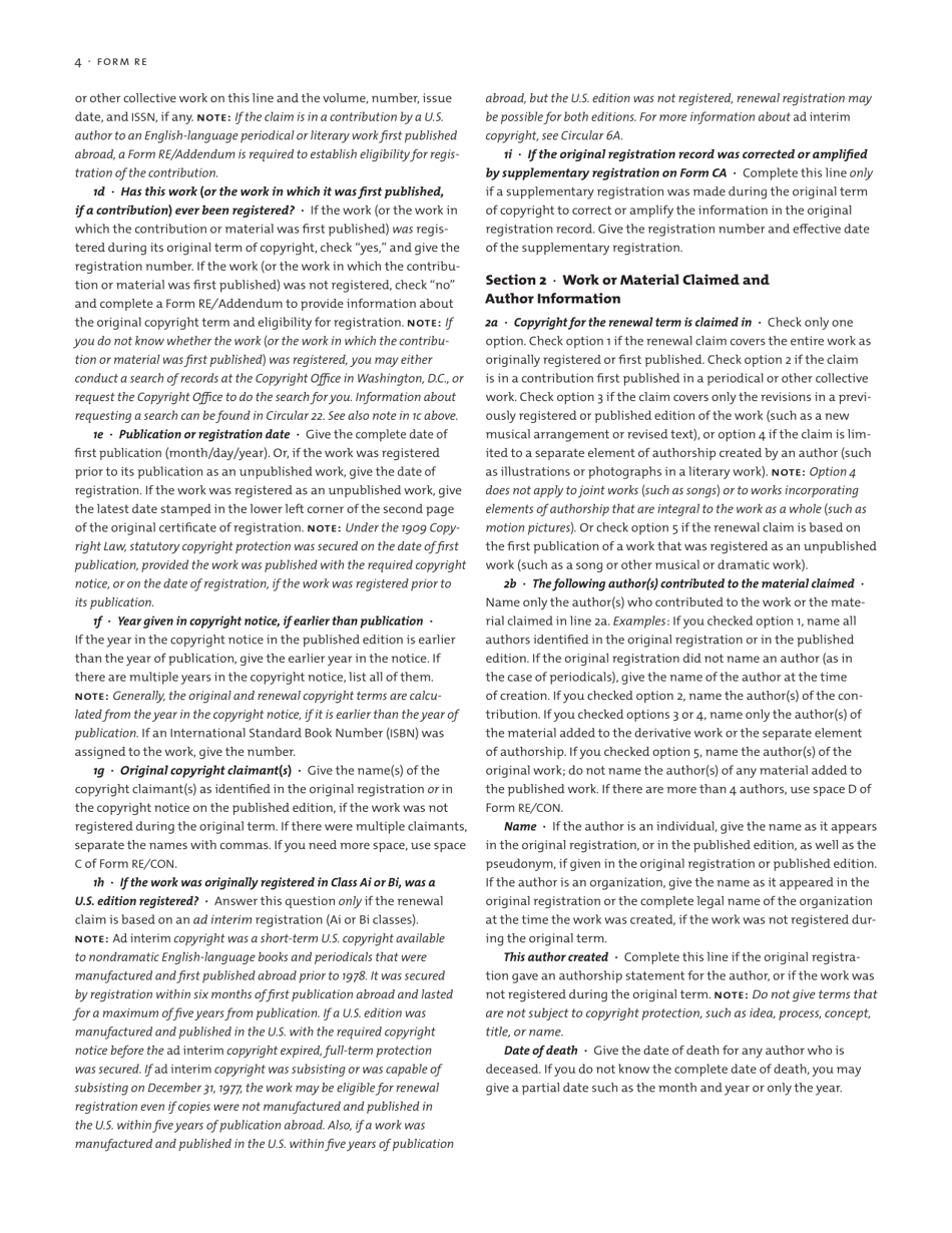 Form RE Renewal Registration, Page 4