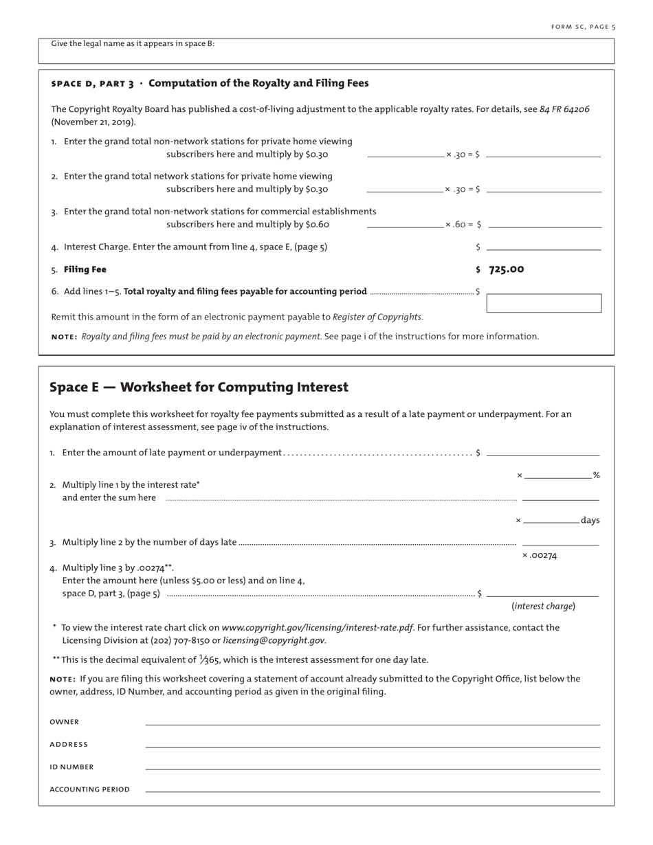 Form SC Statement of Account for Secondary Transmissions by Satellite Carriers of Distant Television Signals, Page 6