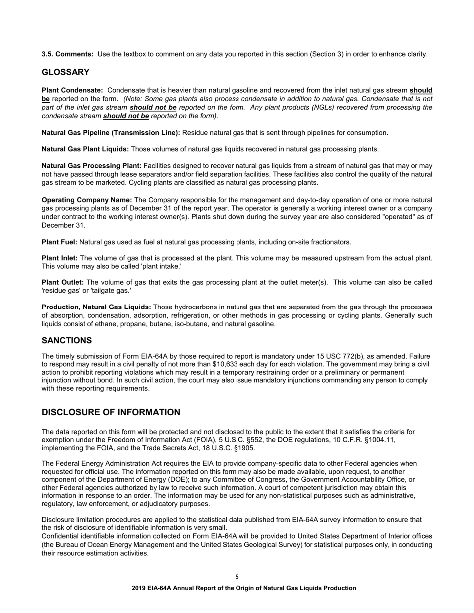 Instructions for Form EIA-64A Annual Report of the Origin of Natural Gas Liquids, Page 5
