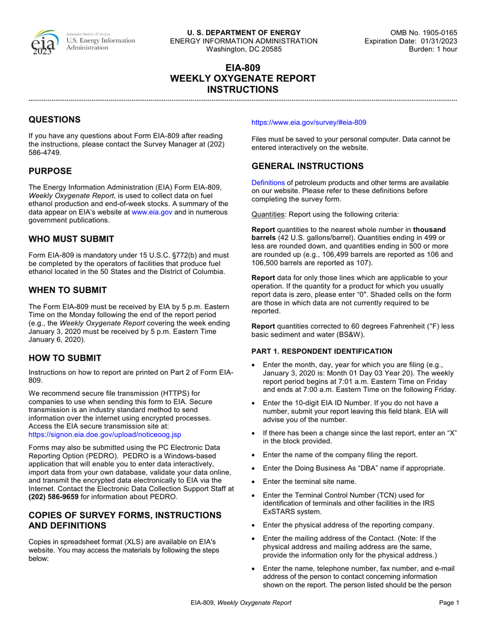 Download Instructions for Form EIA-809 Weekly Oxygenate ...