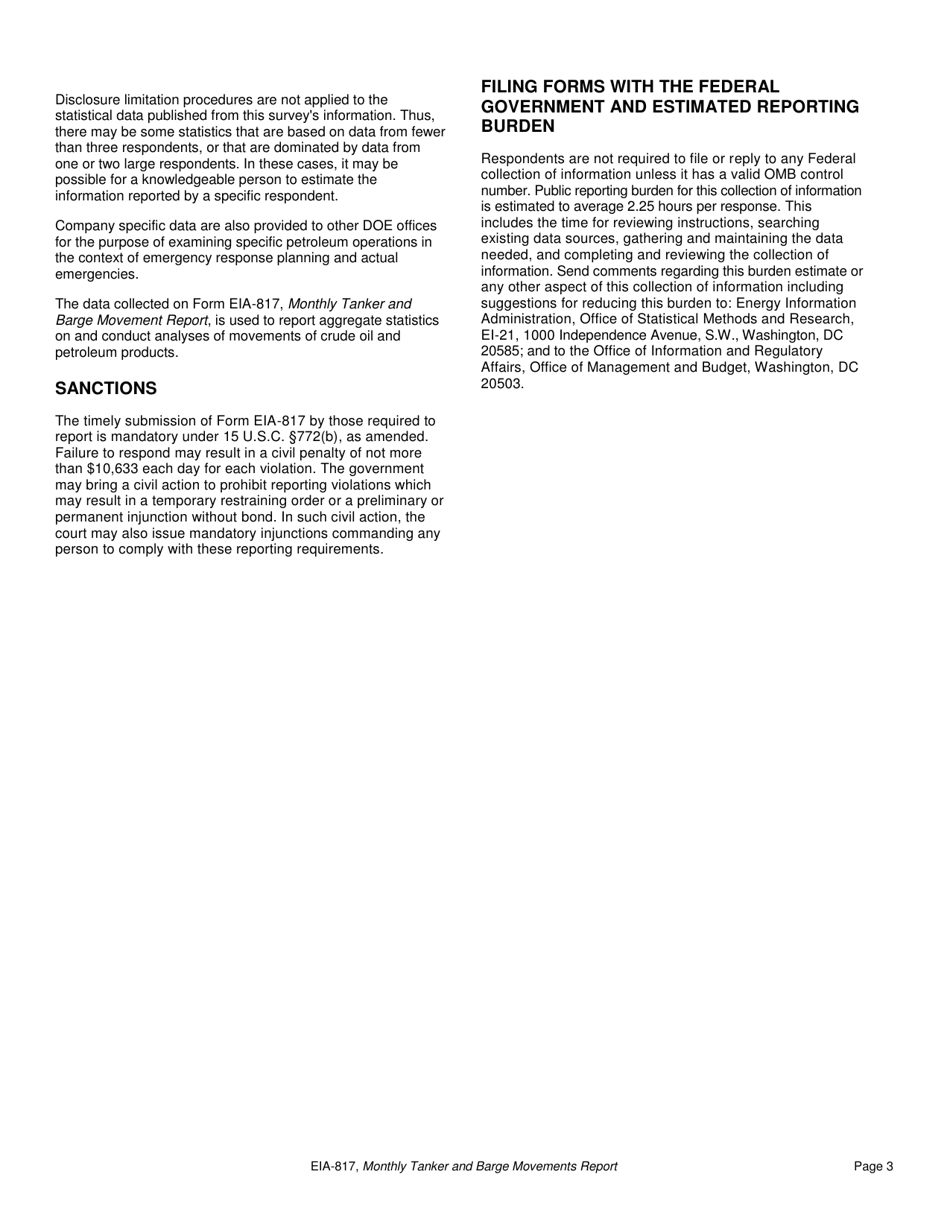 Instructions for Form EIA-817 Monthly Tanker and Barge Movements Report, Page 3