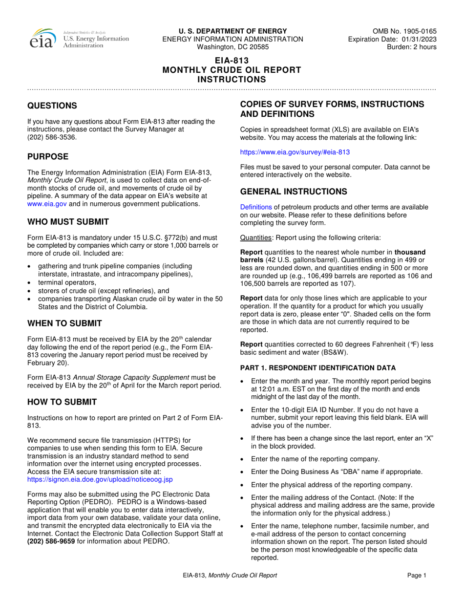 Instructions for Form EIA-813 Monthly Crude Oil Report, Page 1