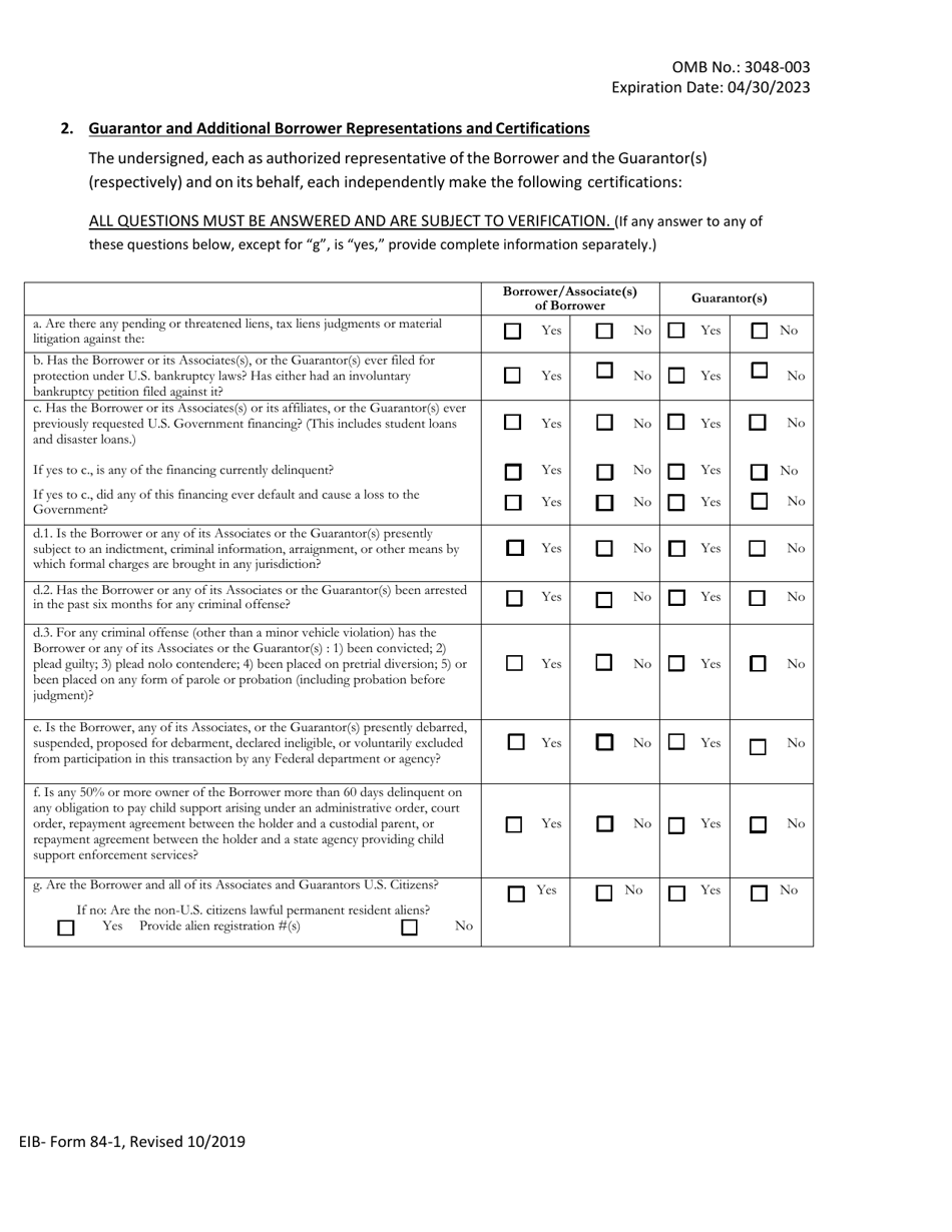 Form EIB-84-1 Application for Export Working Capital Guarantee, Page 10