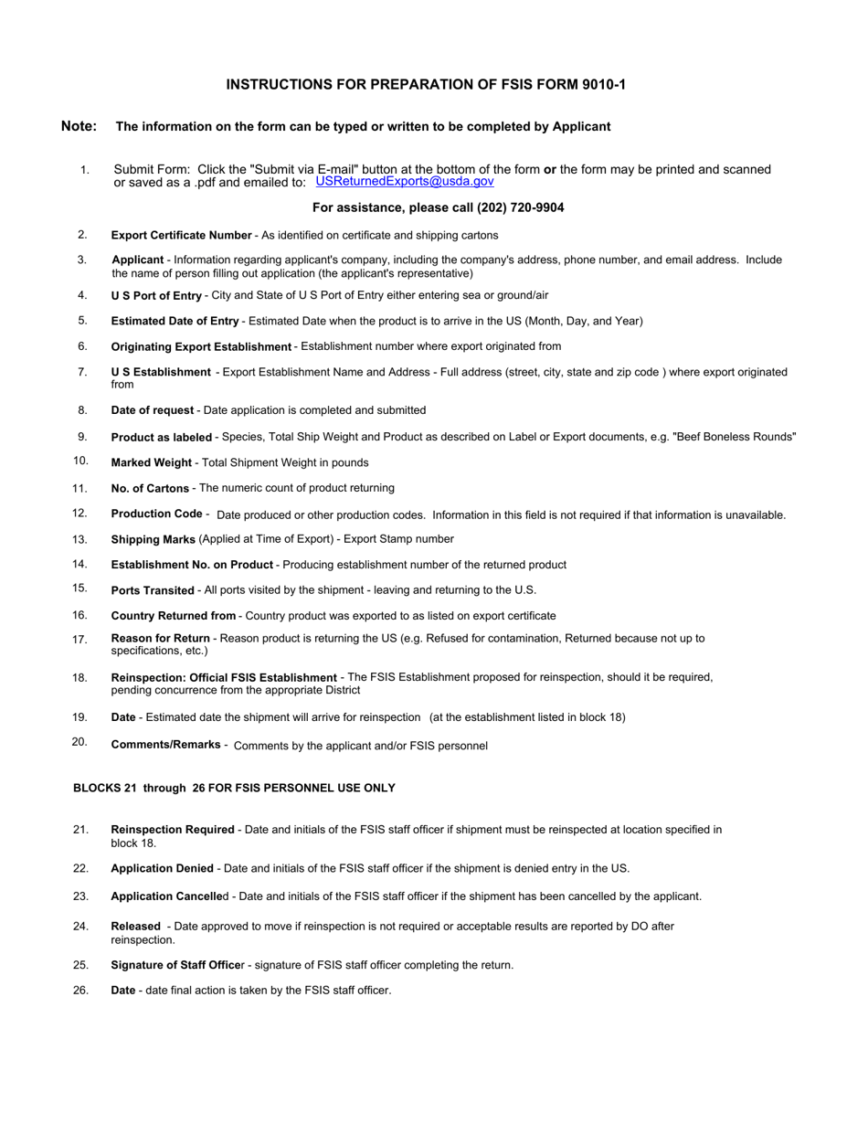 FSIS Form 9010-1 Application for the Return of Exported Products to the United States, Page 2