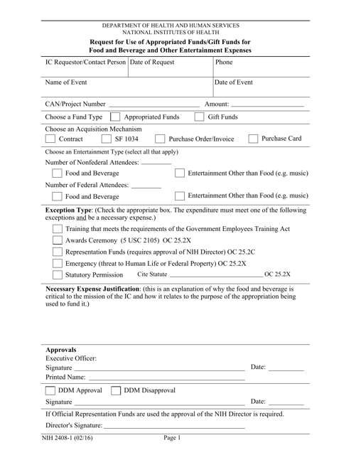 Form NIH2408-1  Printable Pdf