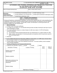 Document preview: NRC Form 313A (AUS) Authorized User Training, Experience and Preceptor Attestation (For Uses Defined Under 35.400 and 35.600) [10 Cfr 35.57, 35.490, 35.491, and 35.690]