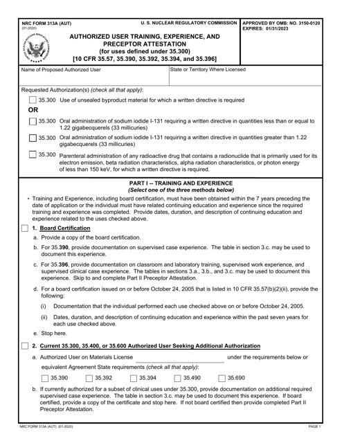 NRC Form 313A (AUT)  Printable Pdf