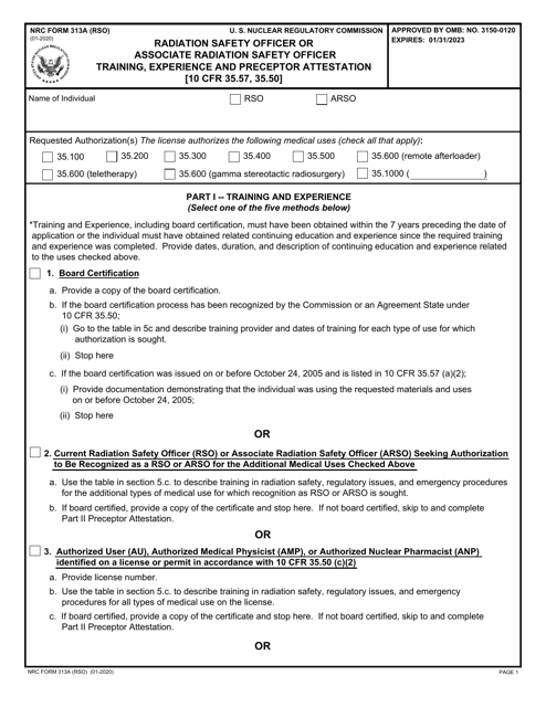 NRC Form 313A (RSO)  Printable Pdf