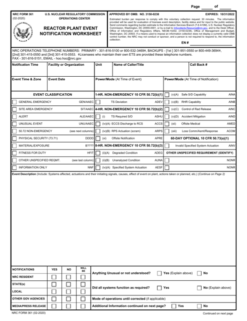 NRC Form 361  Printable Pdf