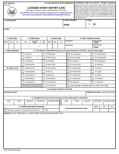 NRC Form 366  Printable Pdf